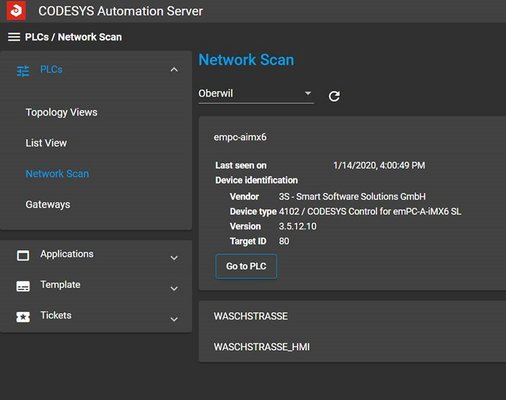 Screenshot CODESYS Automation Server Netzwerkscan