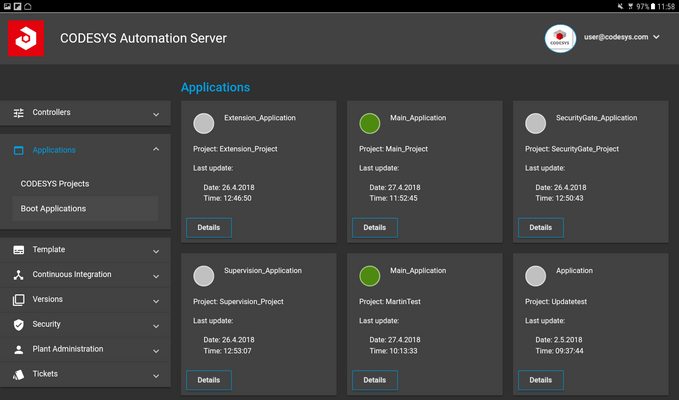 Screenshot CODESYS Automation Server controllers
